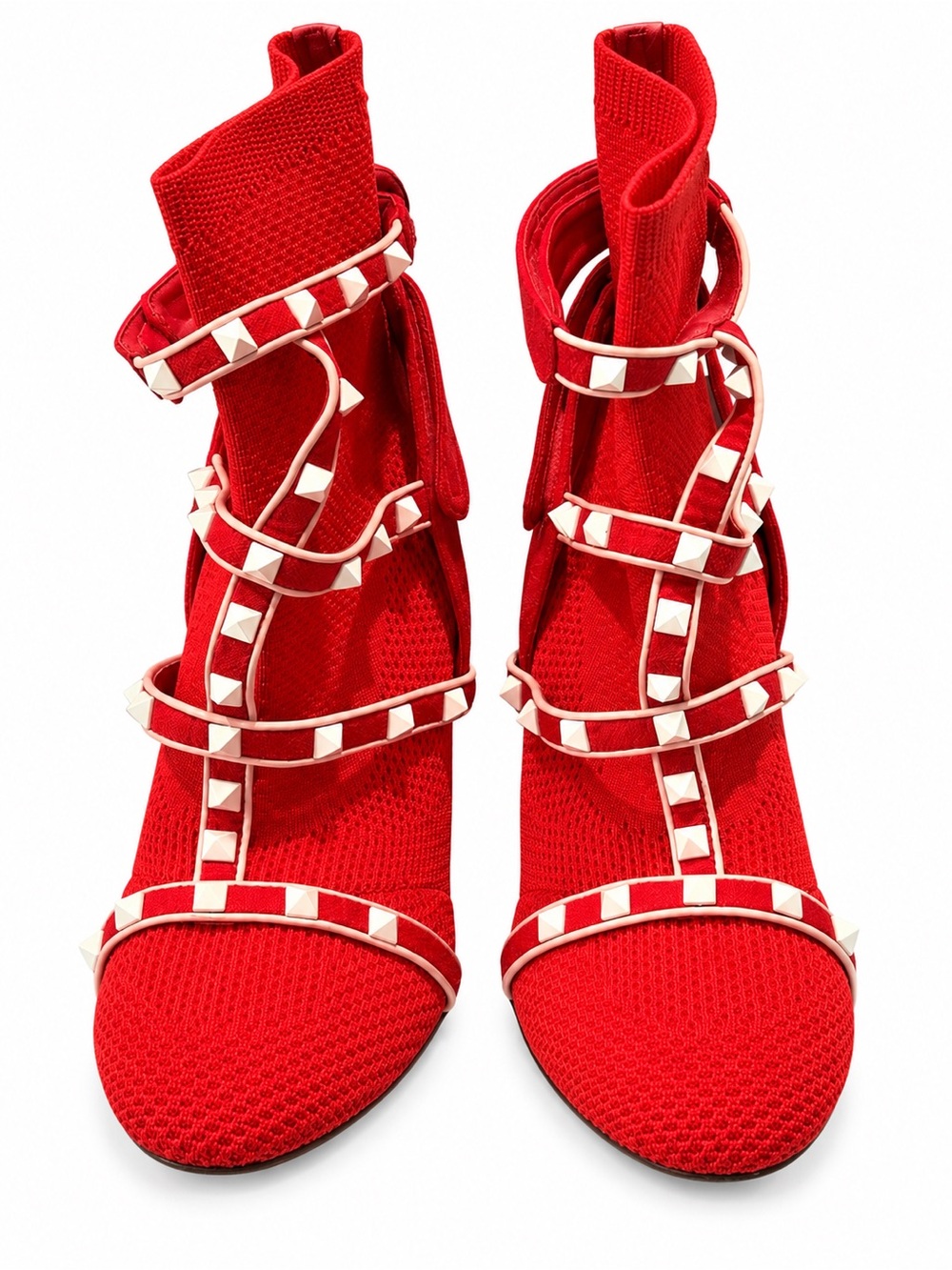 Valentino Garavani Red Rockstud Knit Sock Booties Size 39 / US 9 Made in Italy